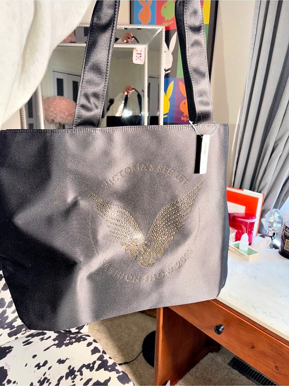 Victoria's Secret Rhinestone Wing Tote Bag Black NWT
